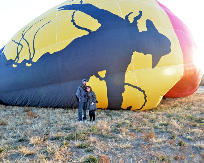 In front of the Adventures Out West balloon while it inflates prior to our hot air balloon experience.