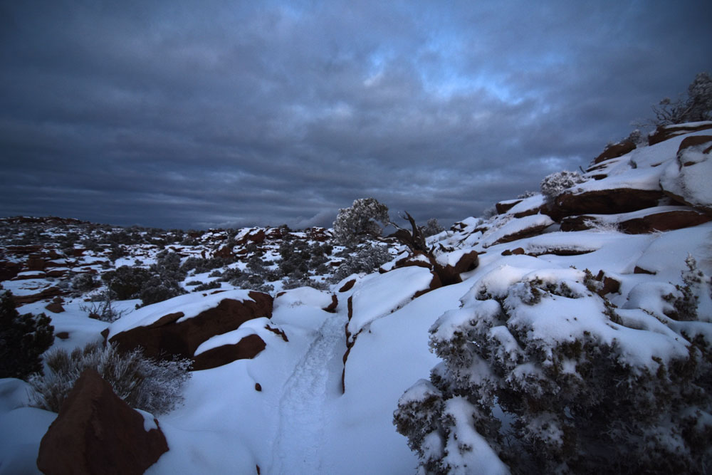 Darkness setting in Canyonlands in winter