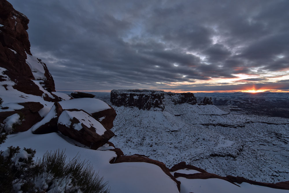 Sunset at the Rim-Walk Trail in Canyonlands in winter