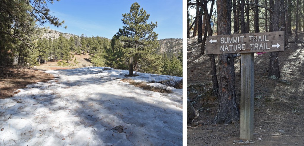 Summit Trail and Nature Trail signs at Round Mountain National Recreation Trail