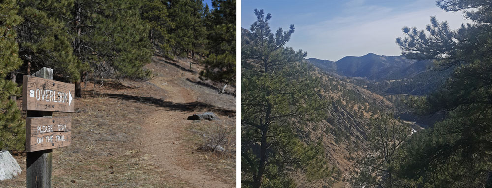 Sign to the overlook at Round Mountain, and view of the stunning Roosevelt National Forest