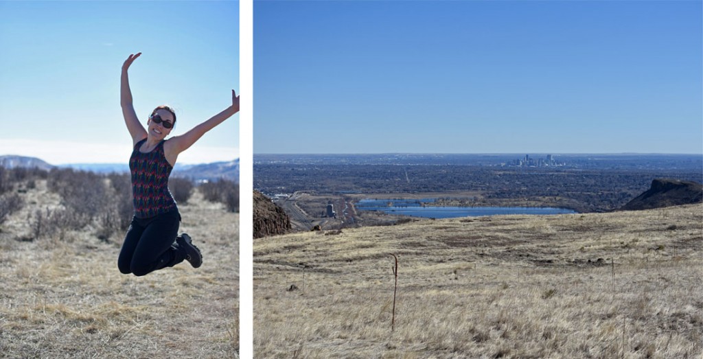 Brooke jumping for joy as we made it to the top of North Table Mountain in Golden, Colorado