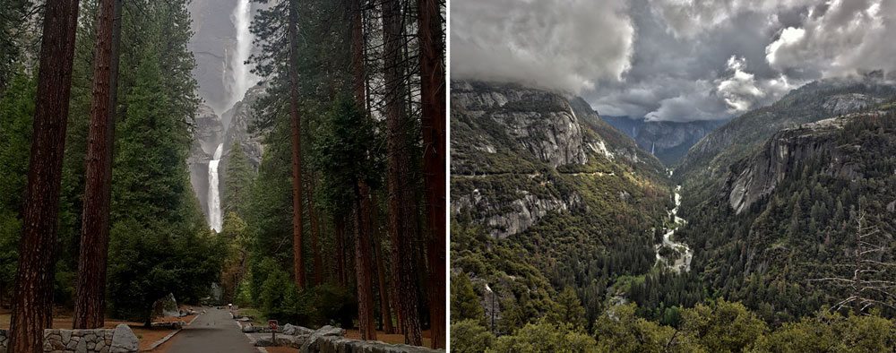 Yosemite Falls and Yosemite Valley during spring.