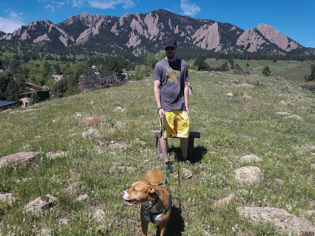 Walking a dog in Boulder