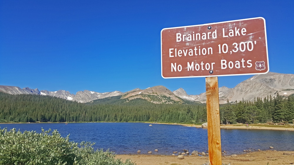 Sign showing the elevation of 10,300 for Brainard Lake