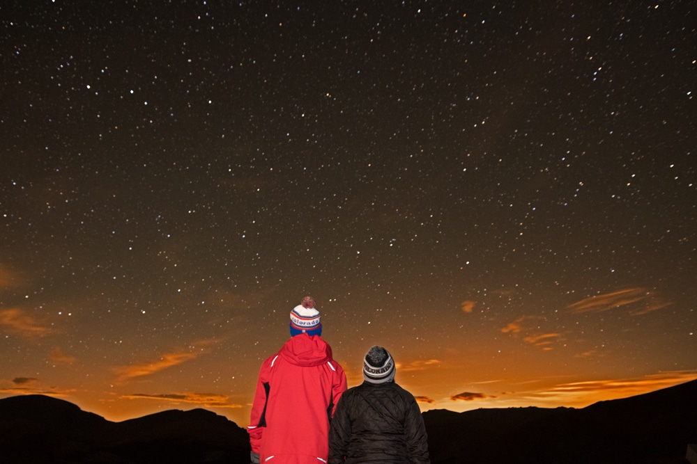 Brooke and Buddy stargazing in rocky mountain national park