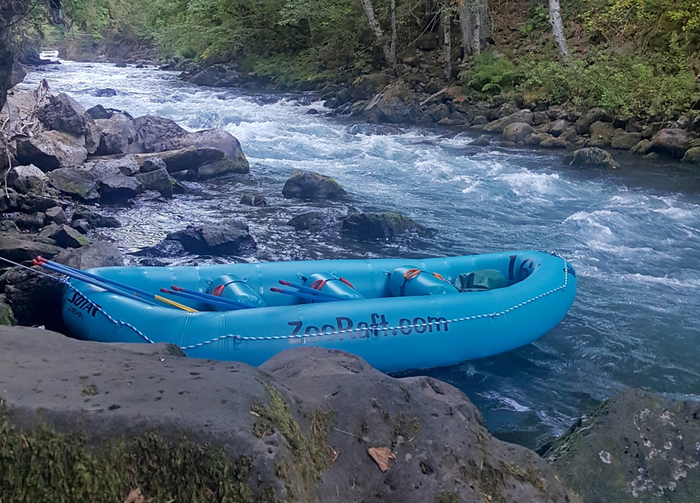 Zoller's Outdoor Odysseys raft sitting in the water before we start our journey