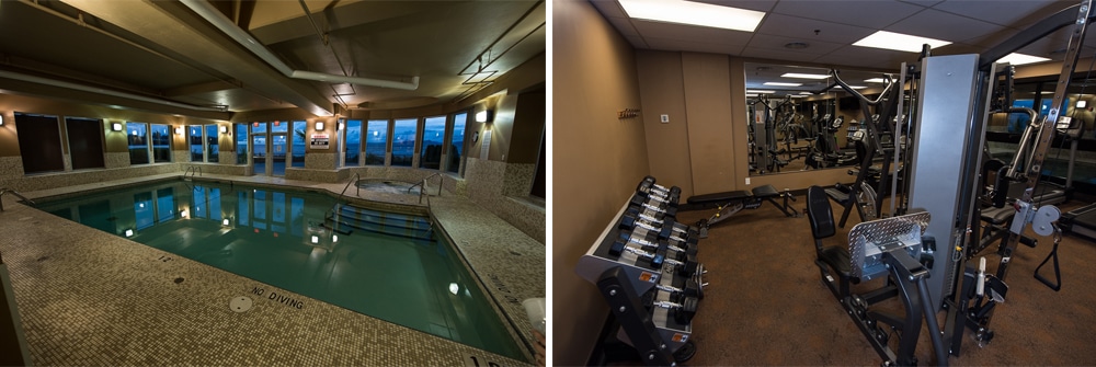 The Beach Club Resort in Parksville has some amazing amenities including a large indoor pool and a fitness room with plenty of free weights and machines