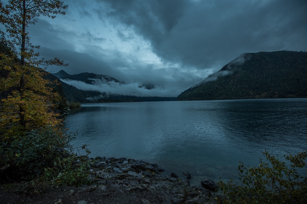 Cloudy day at Lake Crescent in Olympic National Park, Washington