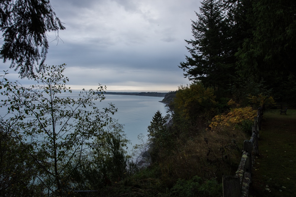Looking out onto the Strait of Juan de Fuca from the back garden at Domaine Madeleine