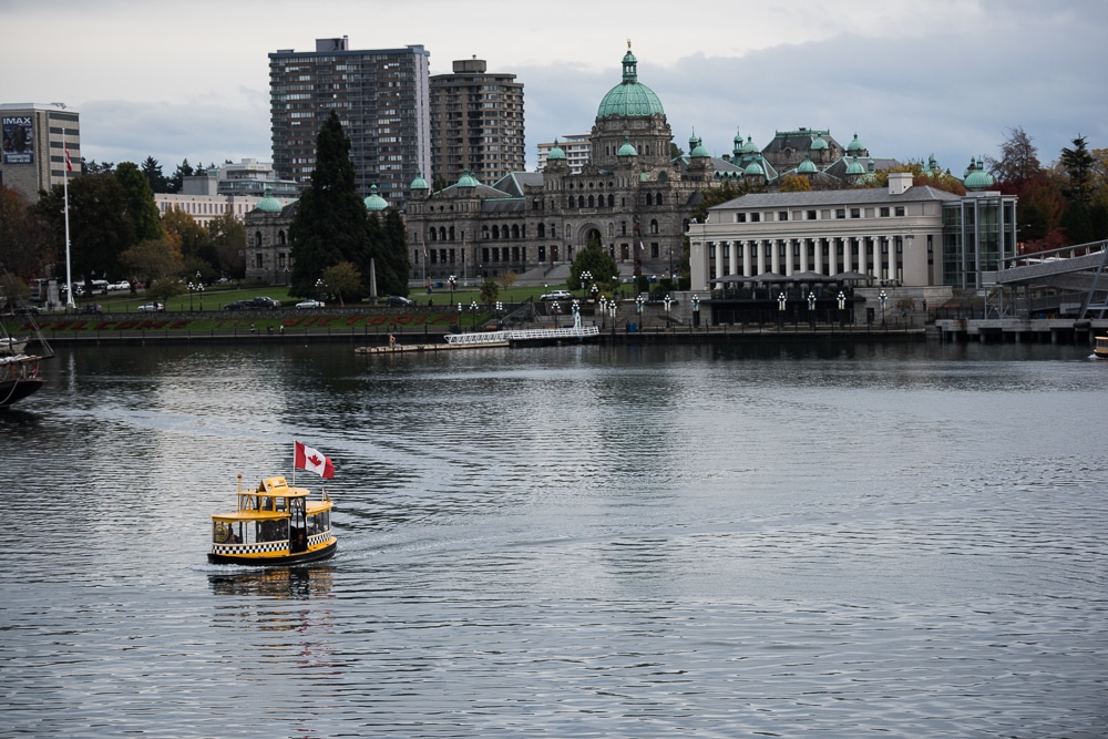 Water taxi with Canadian flag in Victoria, British Columbia