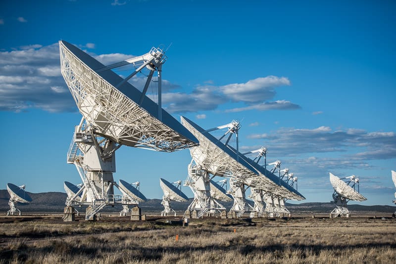 many satellites in a line at the very large array, new mexico