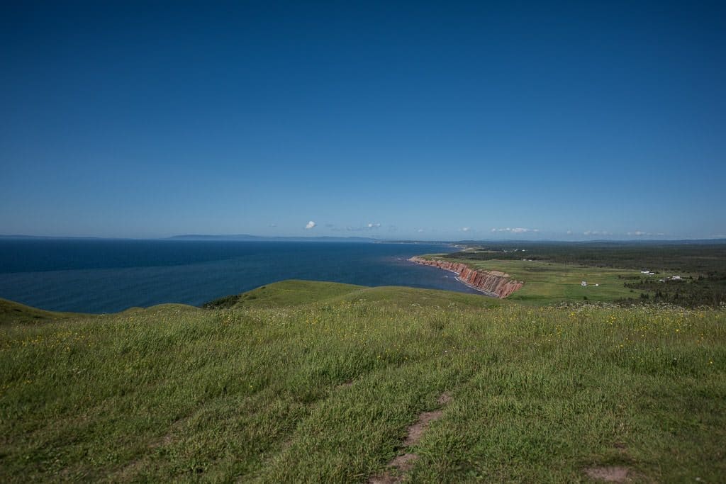 Beautiful Green grass fields on the hill next to a clear blue sky