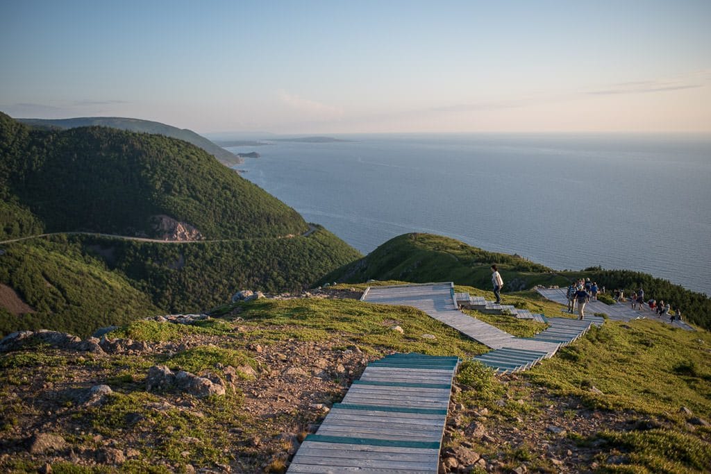 The boardwalk path leading down to the lookout for the Skyline Trail