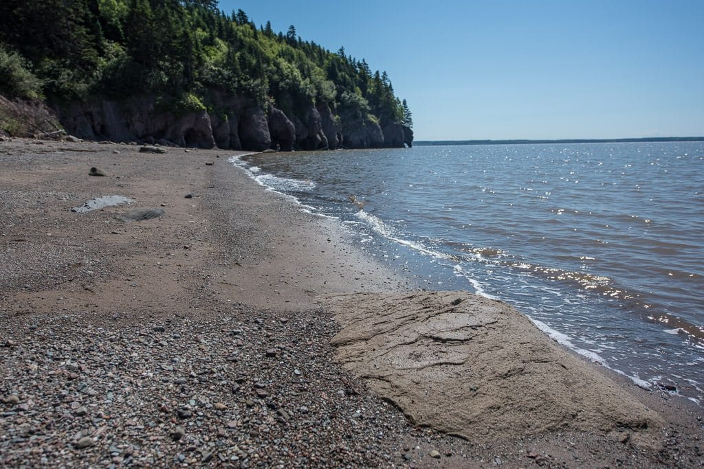 Demoiselle Beach with tree covered cliffs