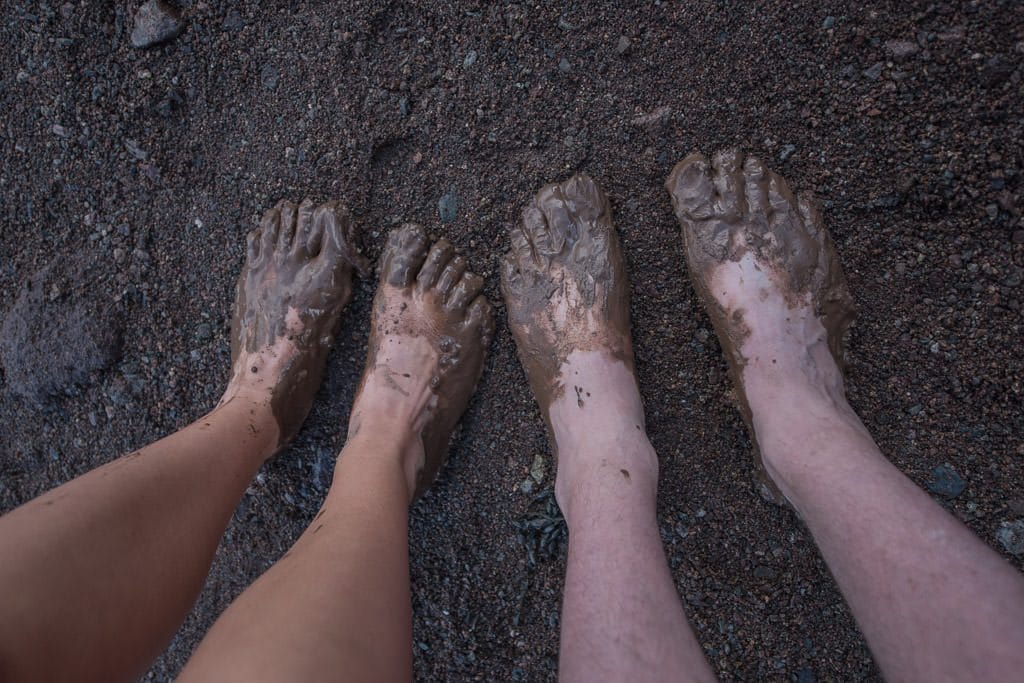 Brooke and Buddy's feet covered in mud