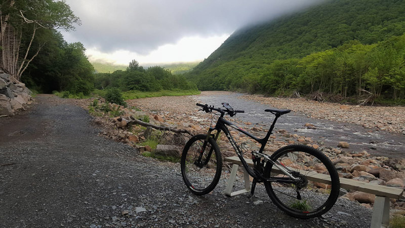 Trek Mountain Bike next to salmon ponds