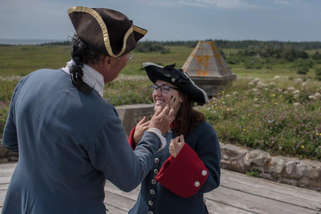 Brooke receiving her official black marks from the gun powder after a successful cannon firing to protect the Fortress of Louisbourg