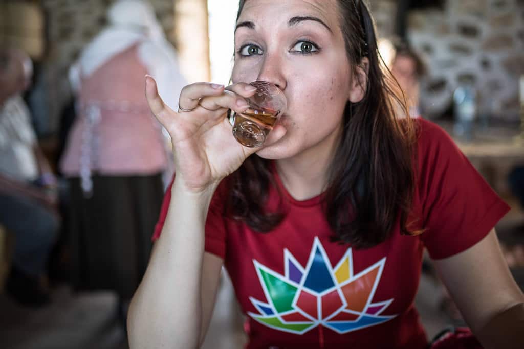 Brooke sipping her Fortress Rhum while wearing her Canada 150 shirt