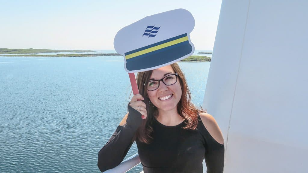 Brooke posing with her paper Marine Atlantic Ferry Hat.