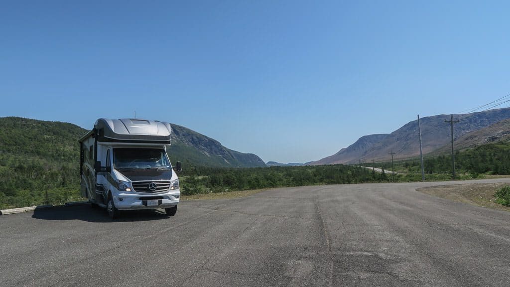 RV Boondocking spot near a trailhead in Newfoundland