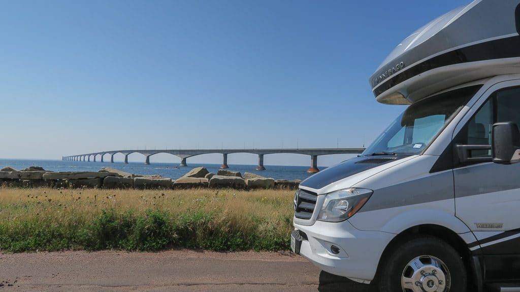 Our Winnebago View in front of the Confederation Bridge