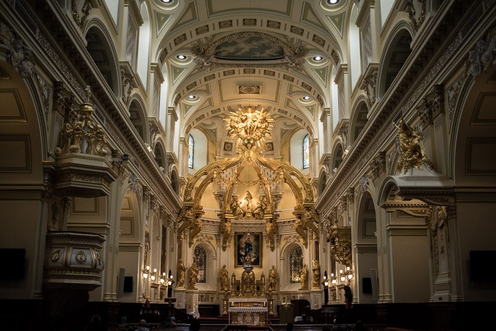Beautiful architecture of the Notre-Dame-des-Victoires Church in Quebec City