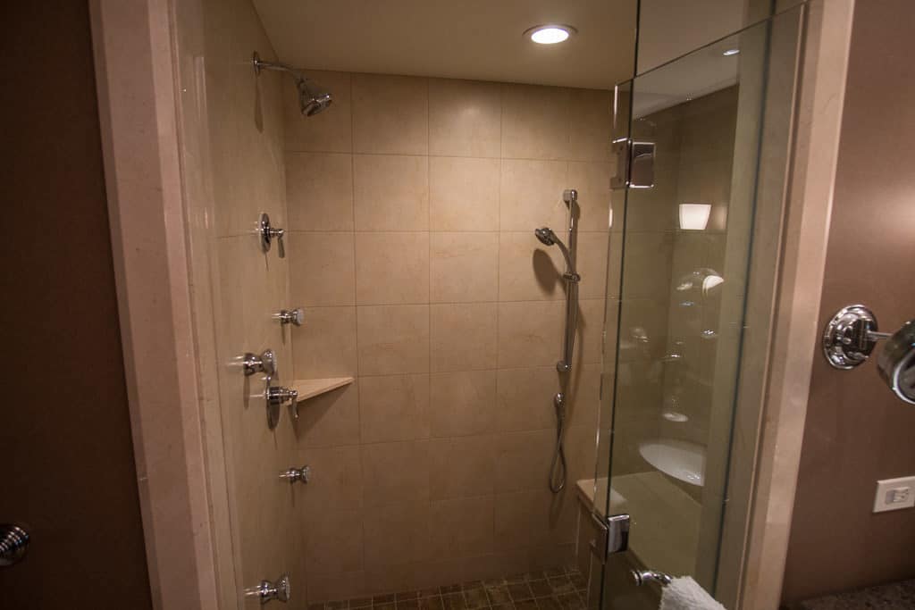 Large walk-in shower in Ameristar Black Hawk Resort