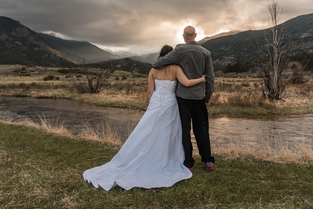 sunset after rocky mountain vow renewal in Colorado