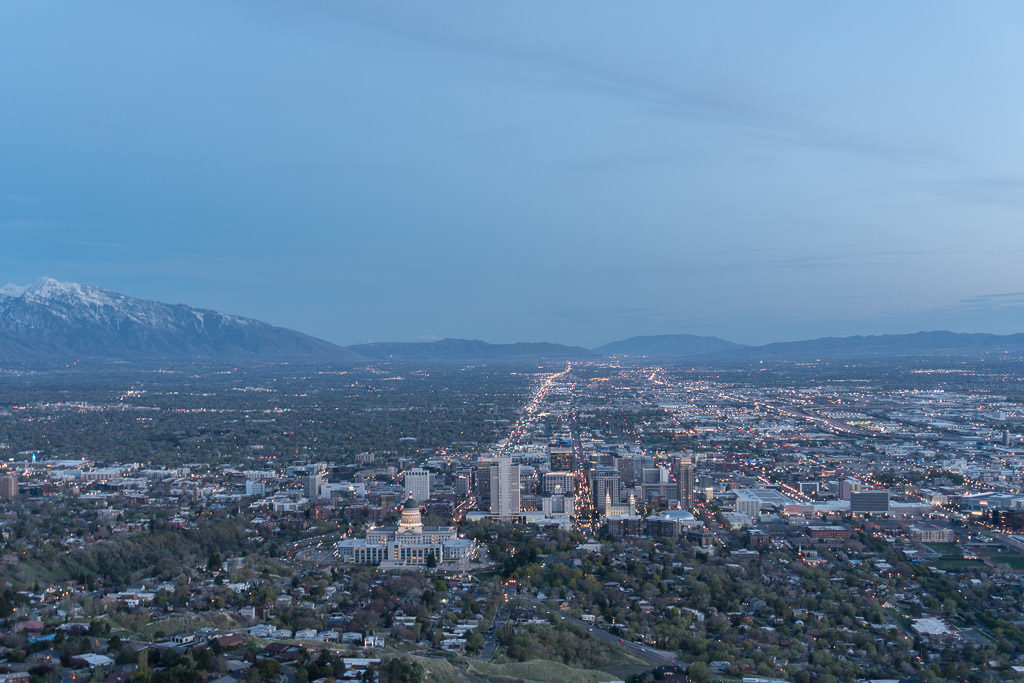 Looking into downtown Salt Lake City from Ensign Hill
