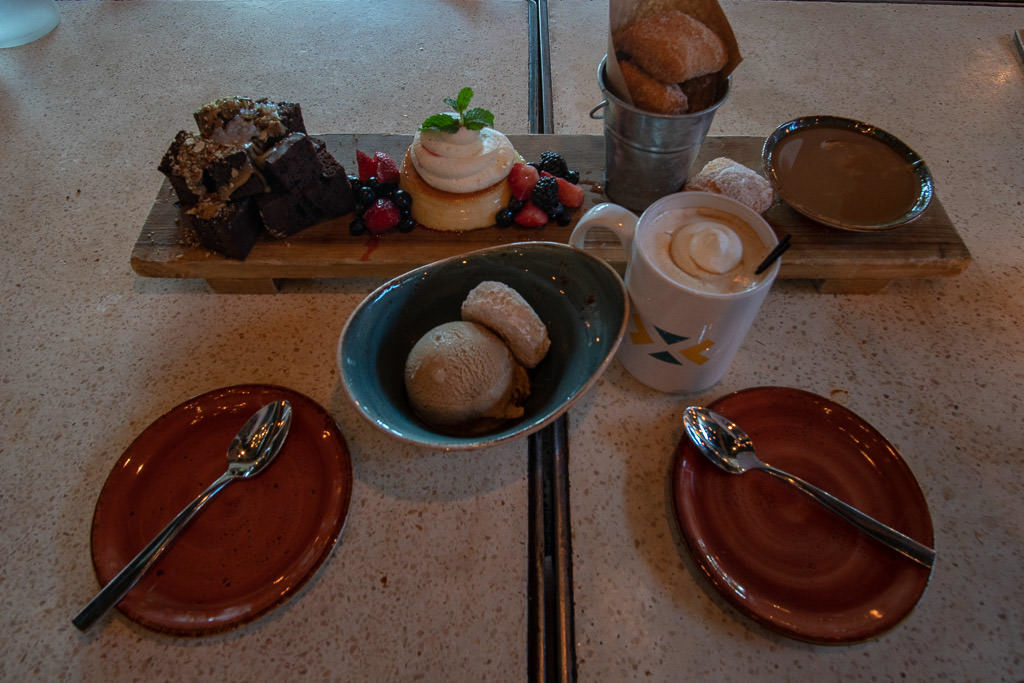 Amazing desert spread from Kachina Southwestern Grill including Flan, beignets, ice cream, brownies