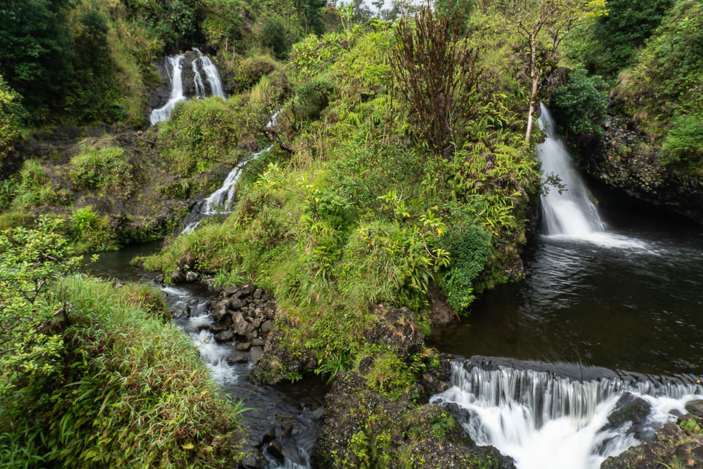 Multiple waterfalls right off of the Road to Hana