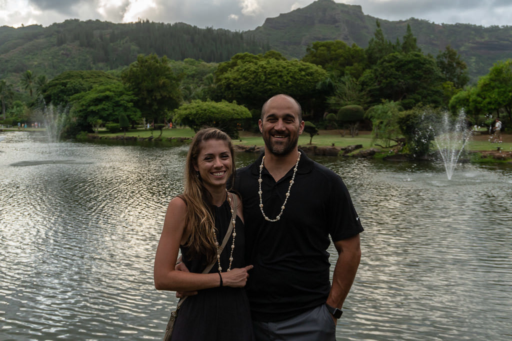 couple with kauai views at smith's family luau