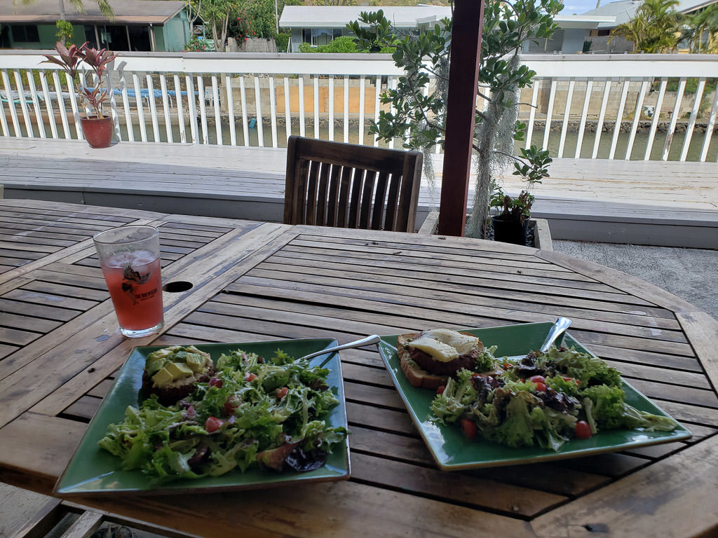healthy meal on porch while house sitting in oahu