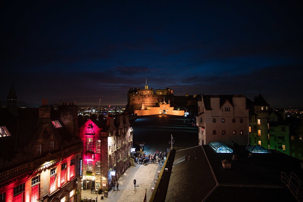 night views of edinburgh castle from atop camera obscura in Edinburgh Scotland