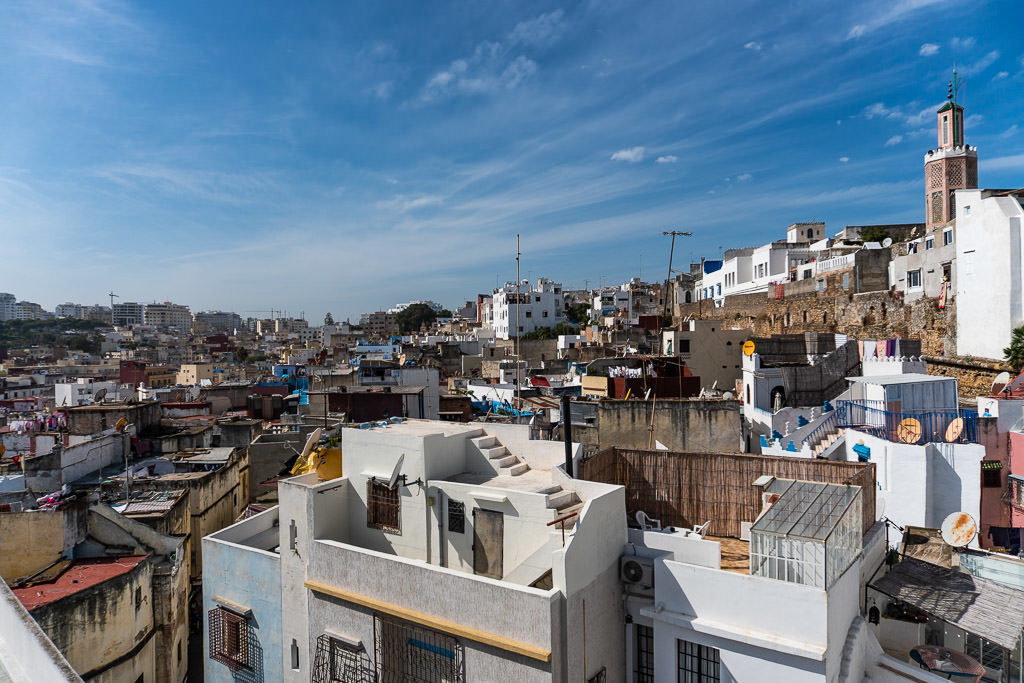 rooftop views at tangier restaurant on day trip to morocco tour