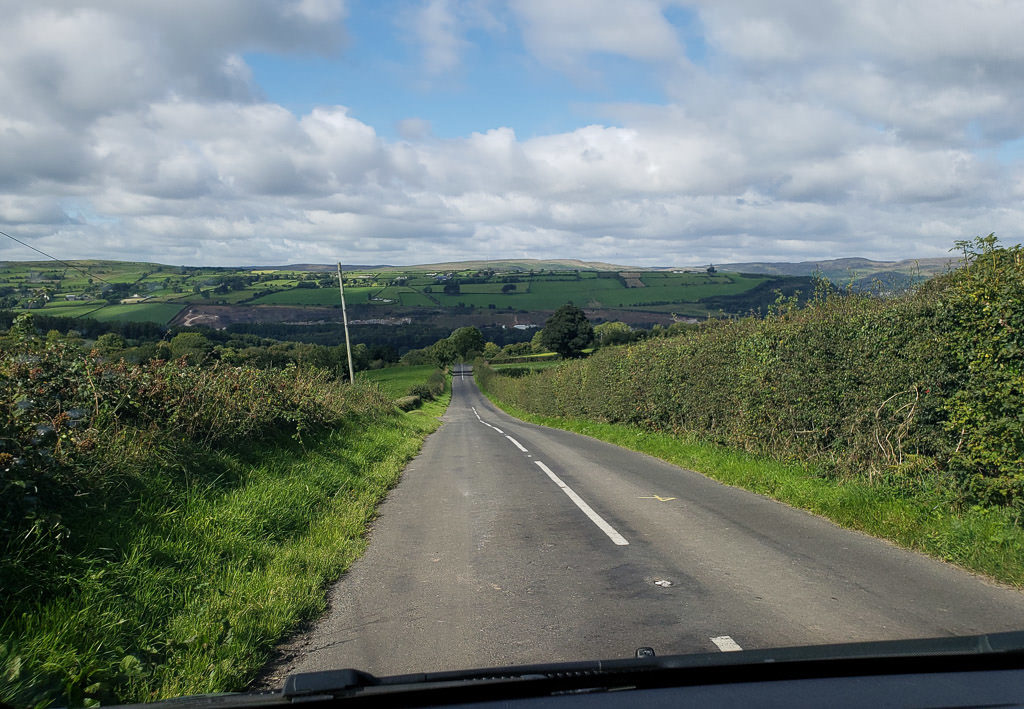 Driving through the narrow roads in the farmlands of Northern Ireland