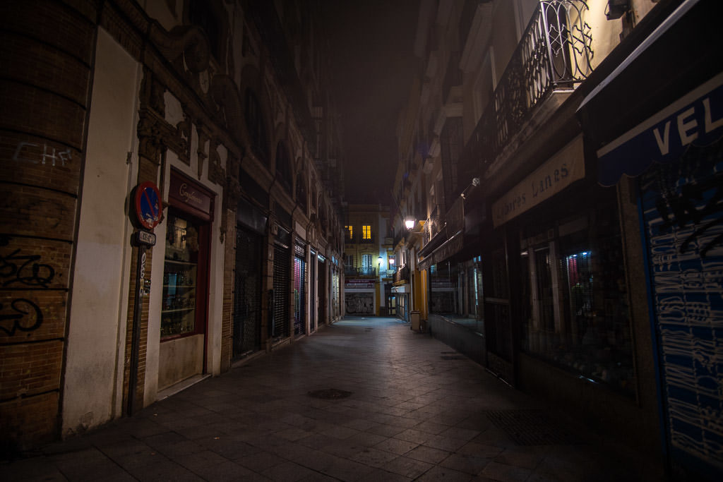 sevilla spain street at night