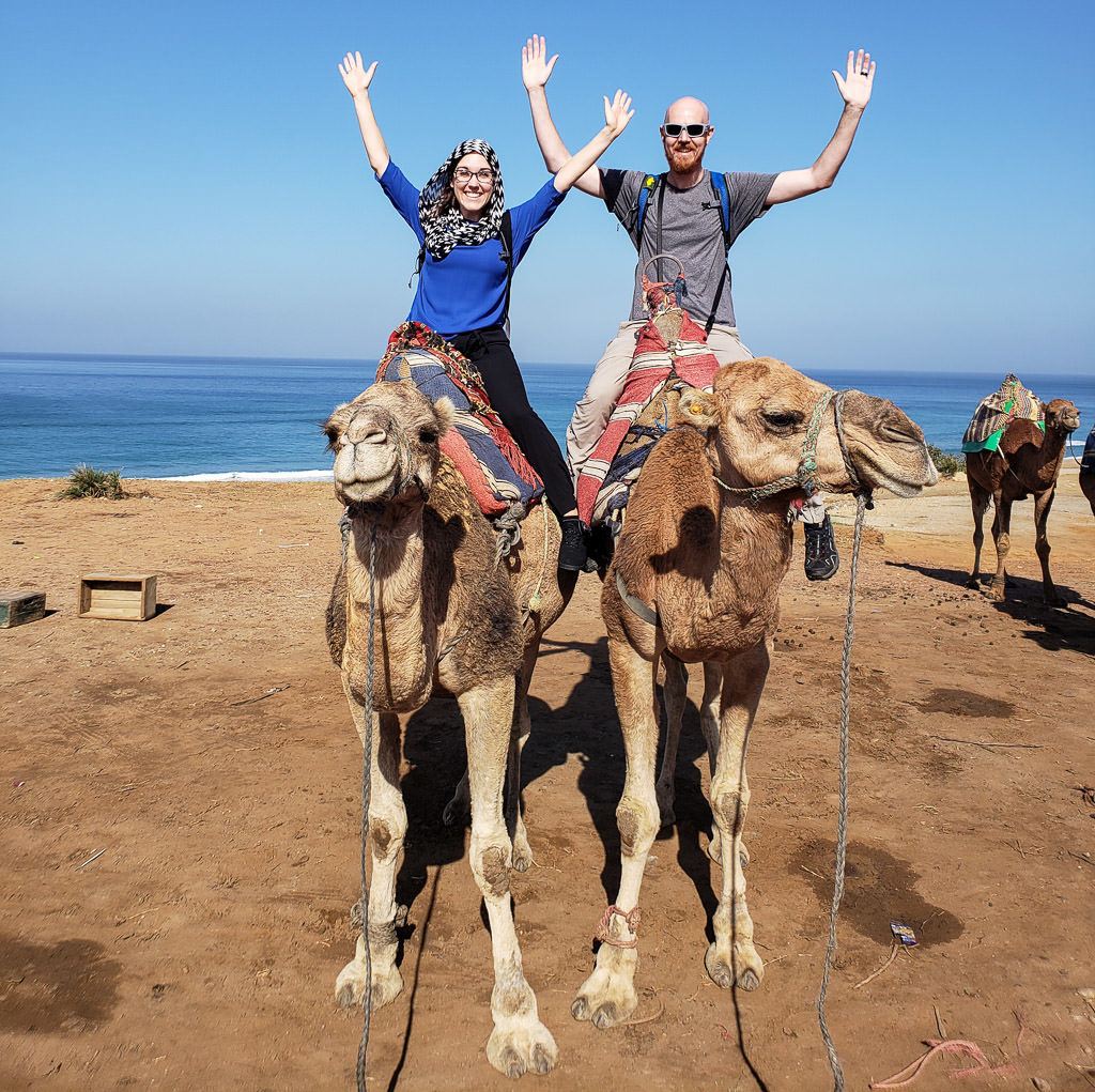 Brooke and Buddy during their Tangier camel ride in tarifa 