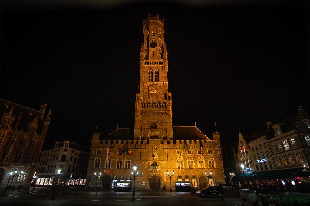 famous in bruges clock tower at night in bruges belgium
