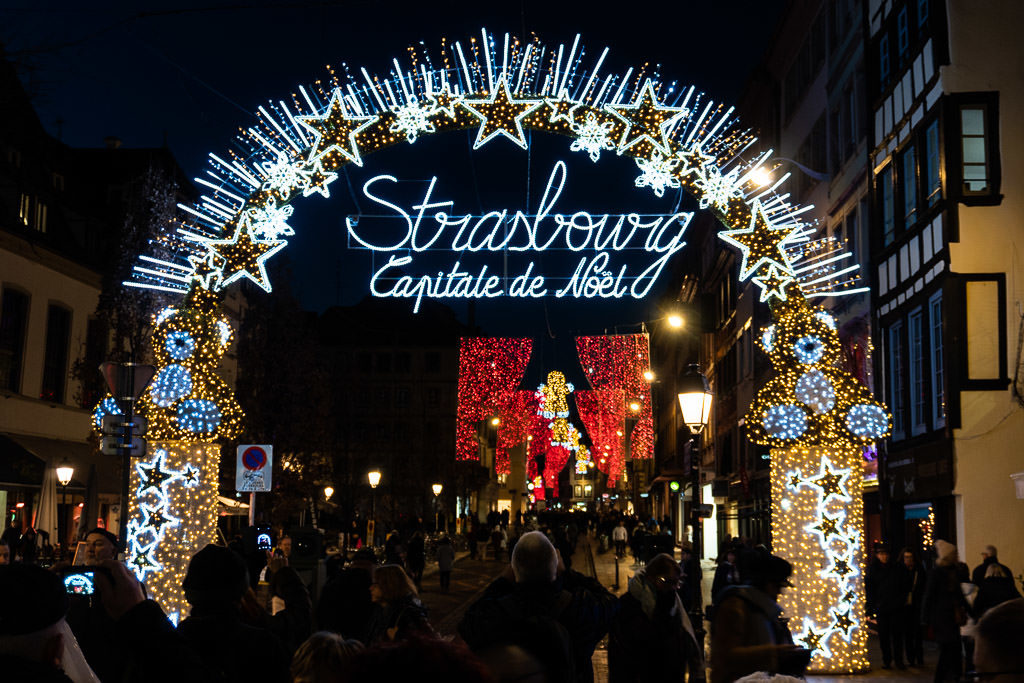 strasbourg christmas market capital de noel lighted sign
