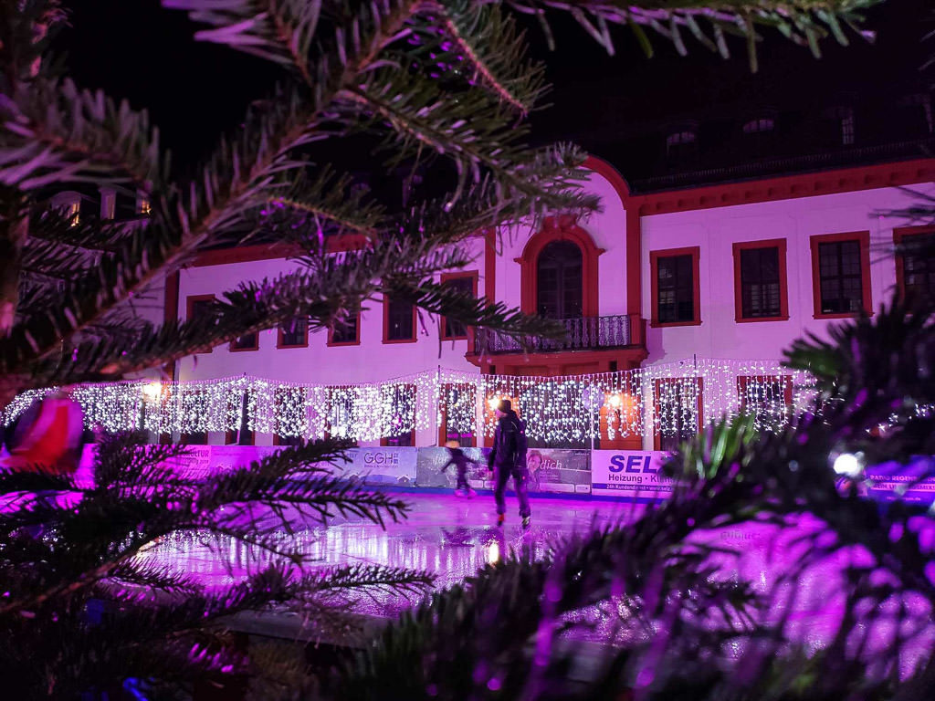 ice skating rink at heidelberg germany christmas market