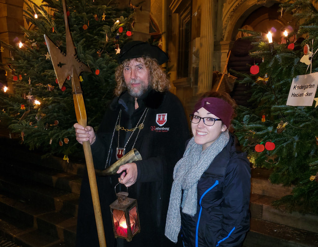 photo with night watchman after tour in rothenburg germany