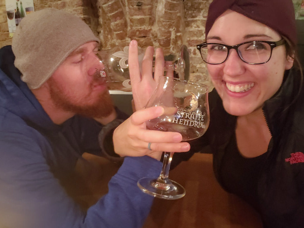 beer drinking selfie at le trappiste in bruges belgium