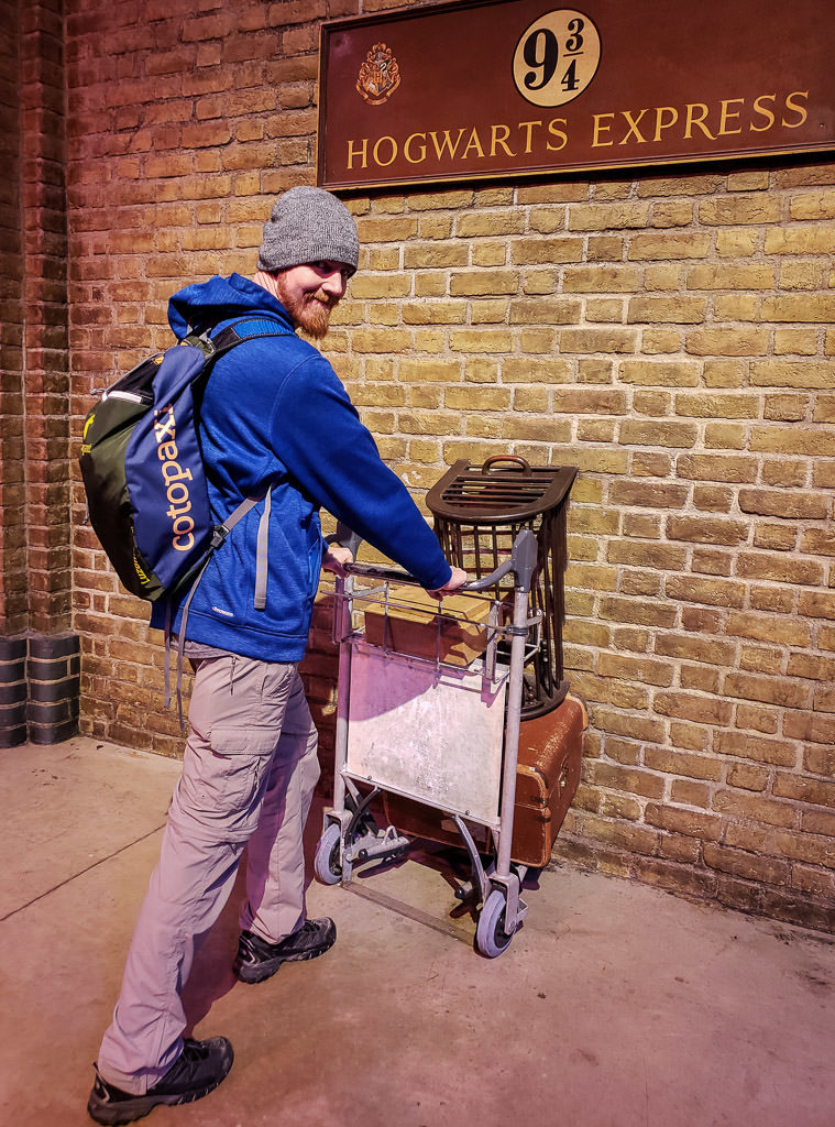 Buddy making her way into the Hogwarts Express at Platform 9 3/4