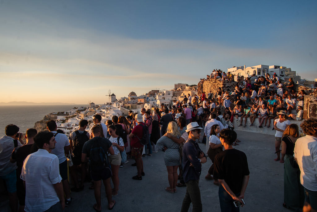 crowds at oia sunset