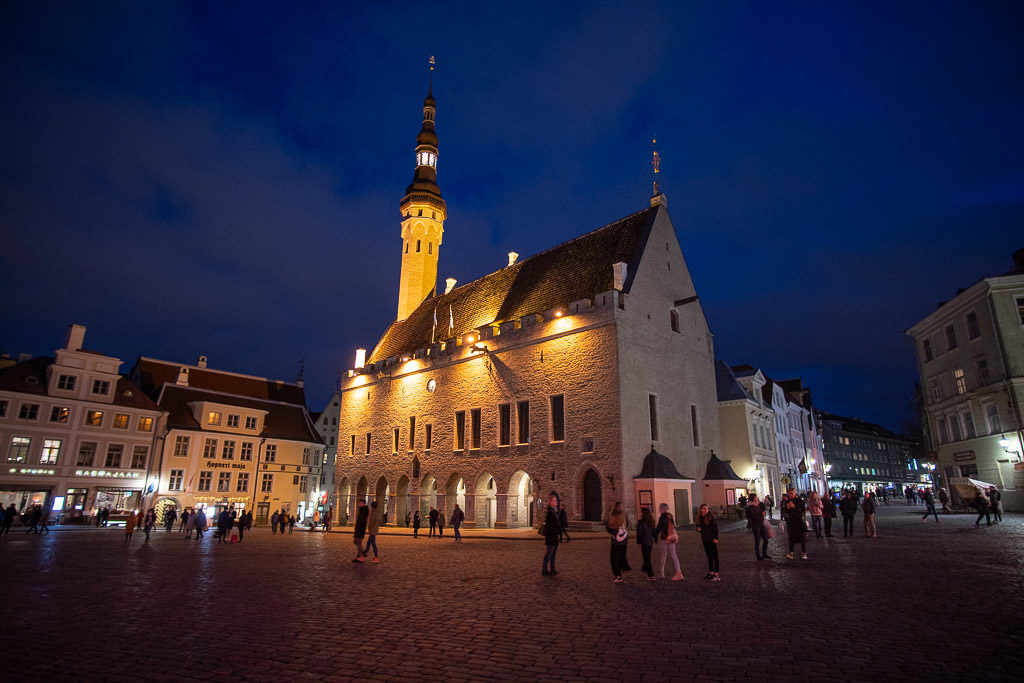 Night Shot of Town Square in Tallinn