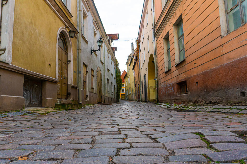 Side street in Tallinn, from laying on the ground