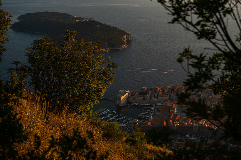 View of Old Town Dubrovnik while hiking up Mount Srd