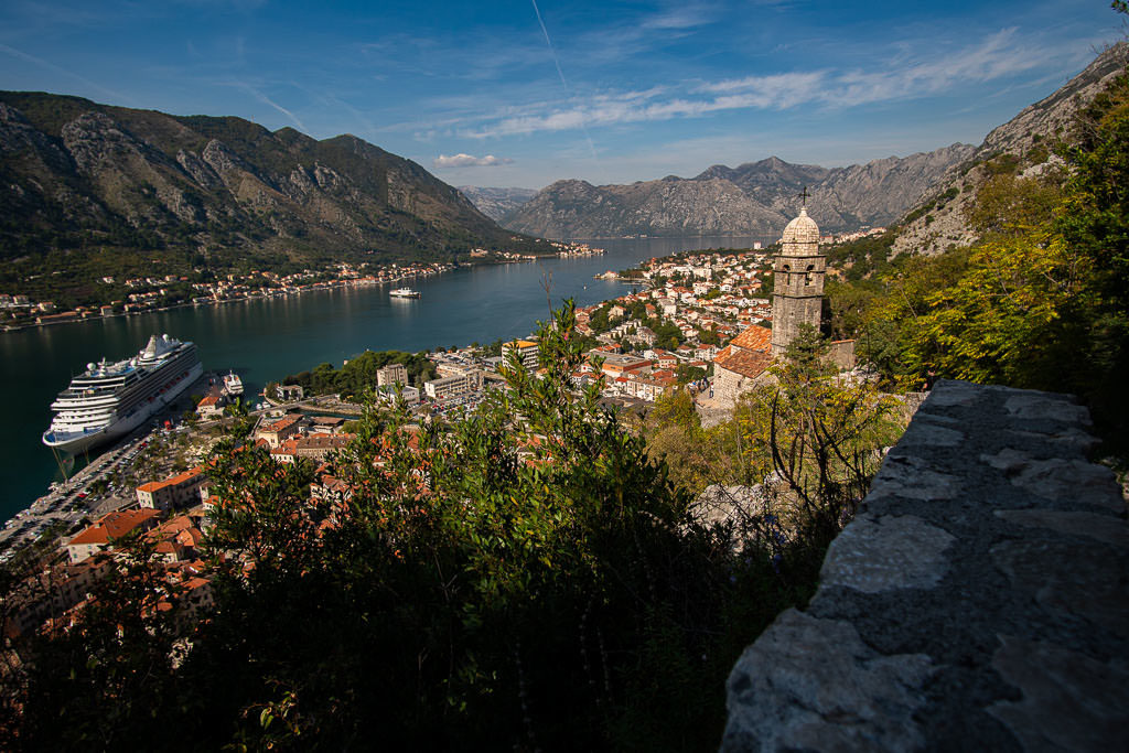 views from kotor fortress of bay of kotor in montenegro